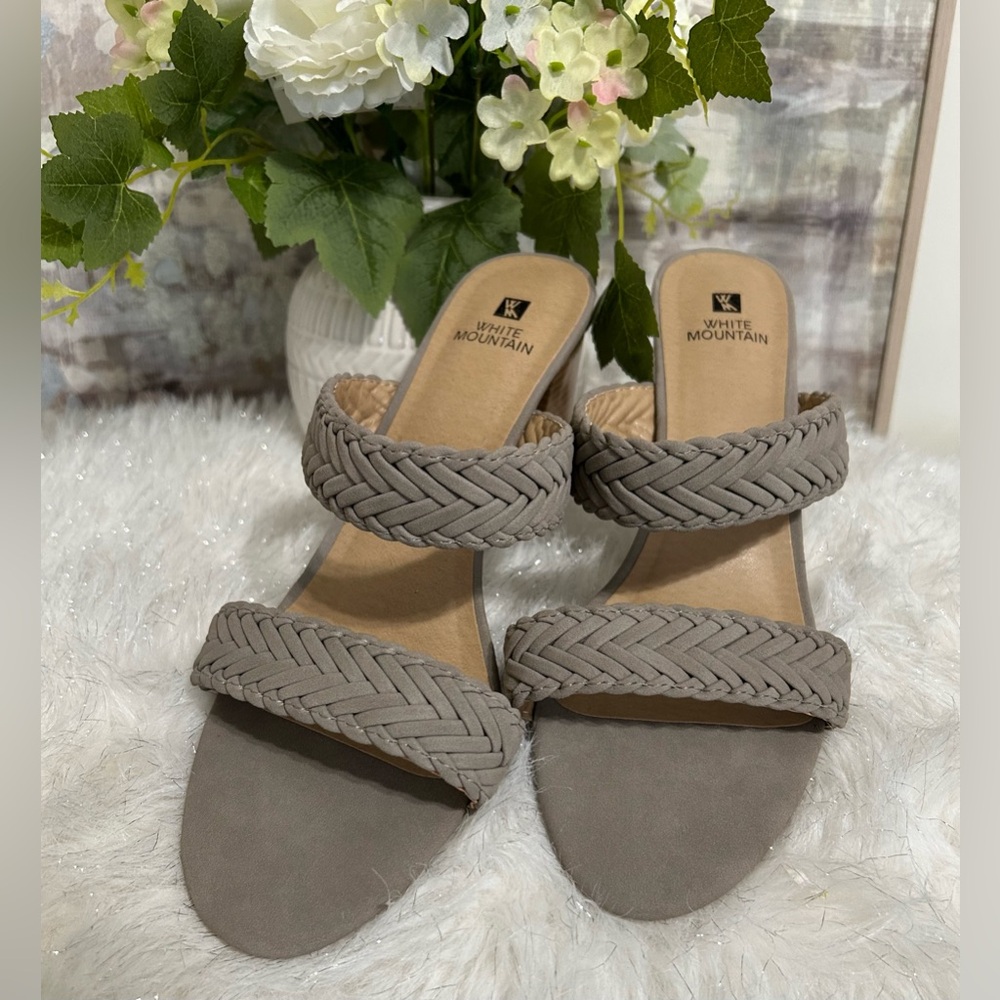 NEW White Mountain, Size 11W, Taupe, Women's Braided Sandal Heels